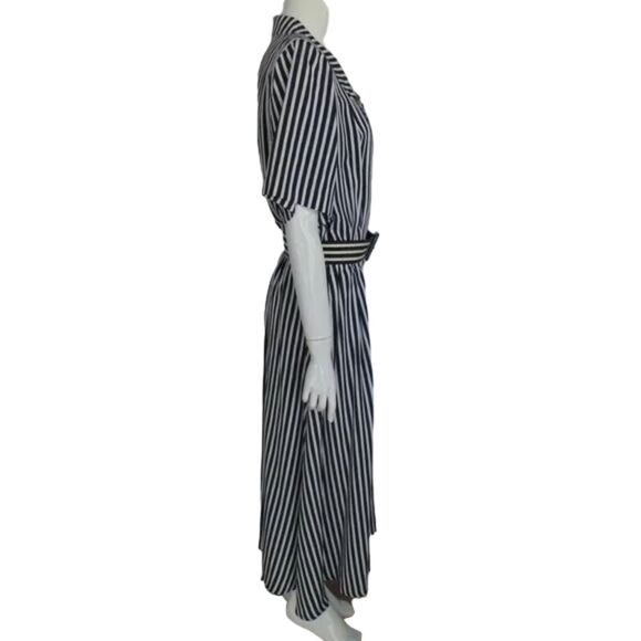 LESLIE FAY Dress, 12, Midi, Blue/White stripes, Belt, Short sleeve, Poly - Picture 7 of 14